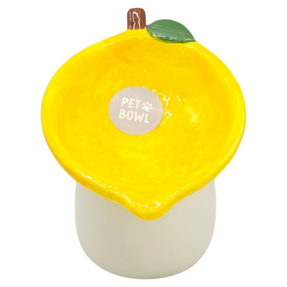 Rockybear‎ Pet Tilted And Elevated Cat Drinking Water Bowl Lemon Pattern 6"Hx5"W